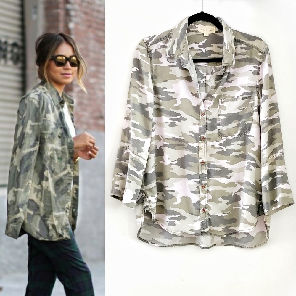 Anthropologie Cloth And Stone Shirttail Button Down in Camo